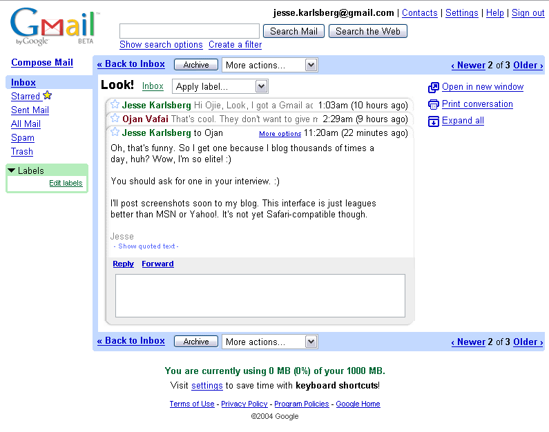 Gmail (beta) Conversation View Gmail (beta) Conversation View