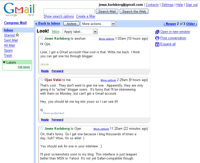 Gmail (beta) Conversation View, Expanded Gmail (beta) Conversation View, Expanded