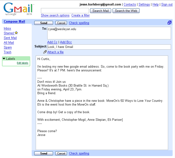 Gmail (beta) New Message Creation Gmail (beta) New Message Creation